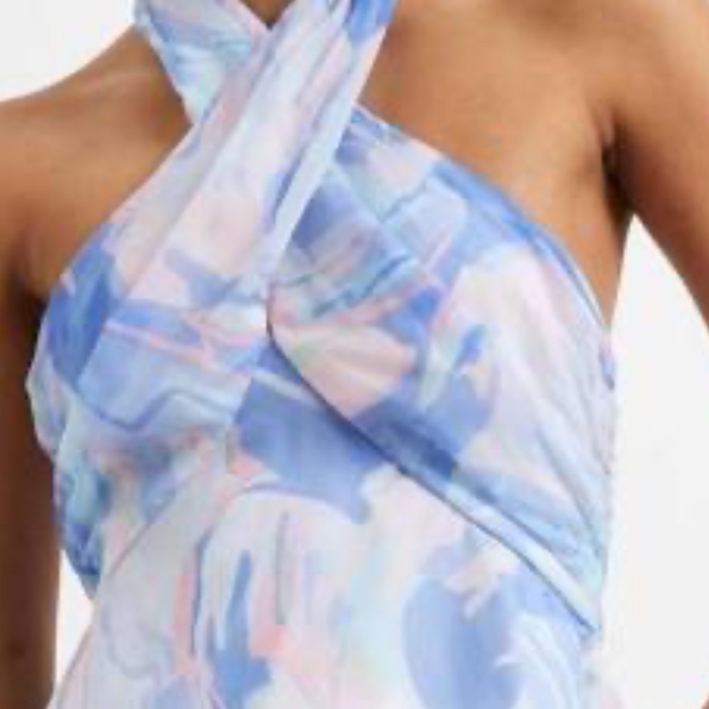 French Connection Blue and Pink Halter Blouse